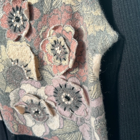 Laureate Lane Sweater Cardigan Wool Blend Flower Art Wear Jacket XL Black Peplum - Picture 4 of 10